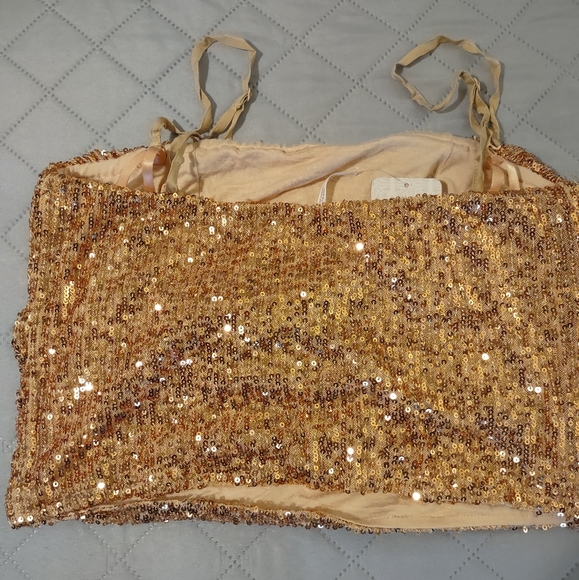 Free People gold sequin tu your oank top, can be used strapless also NWT - Picture 2 of 6